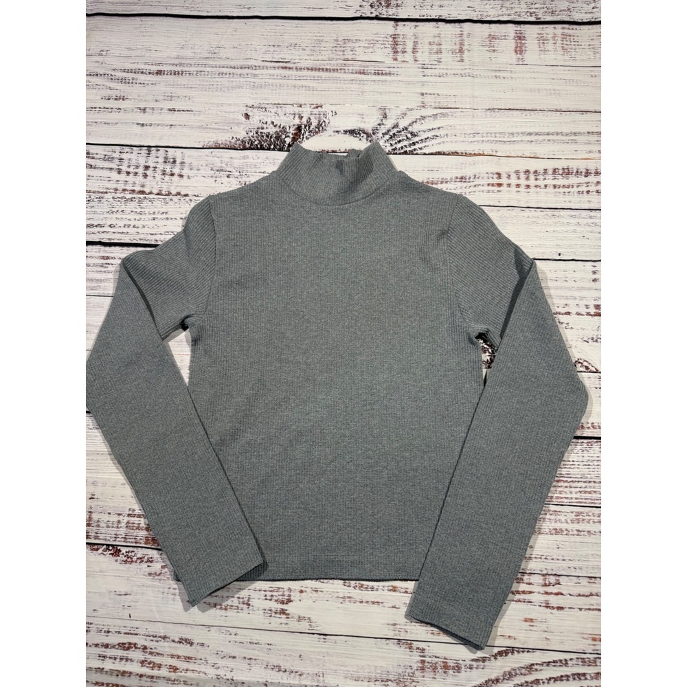 Zenana Womens Mock Neck Long Sleeve Ribbed Knit Top Heather Gray L/XL